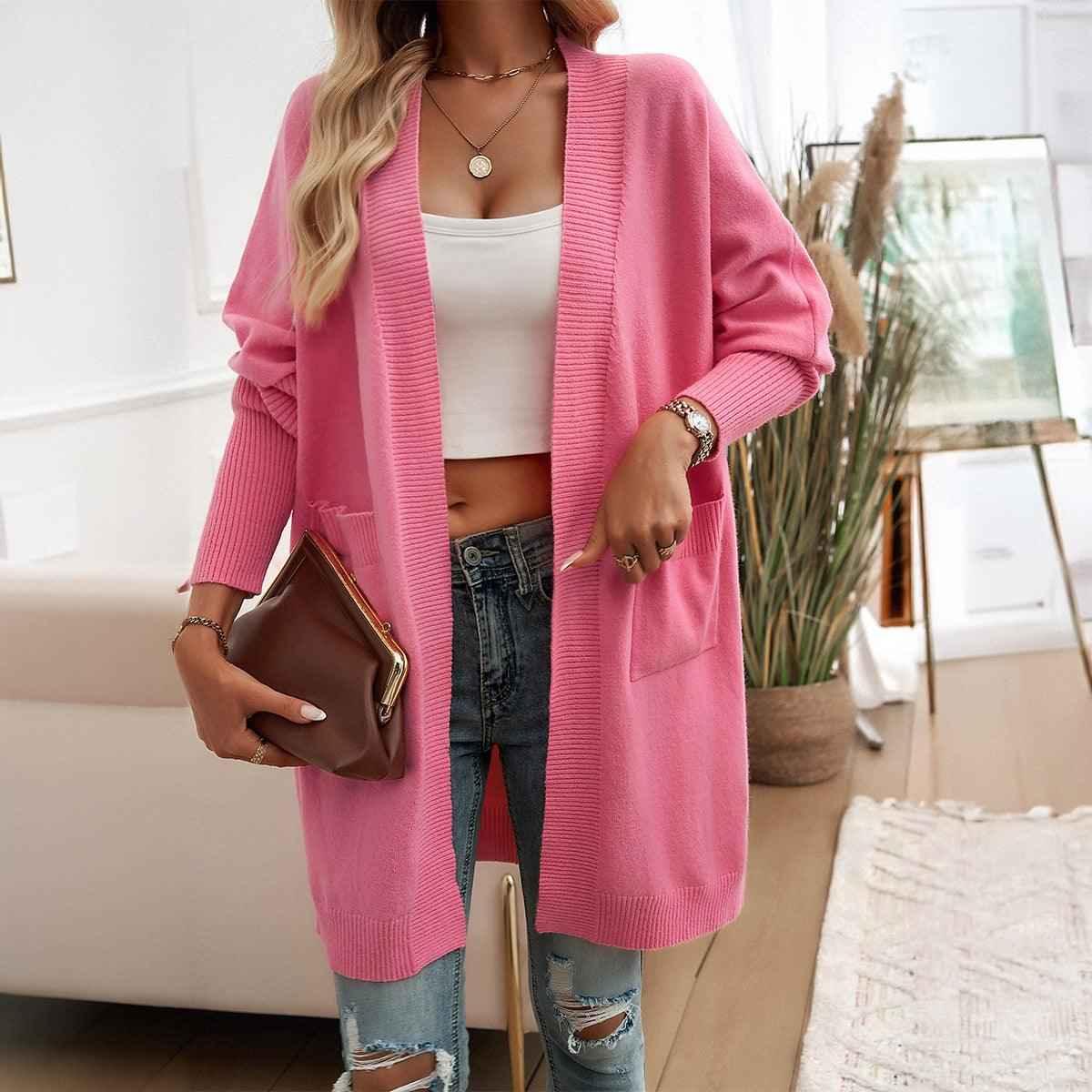 Women's Solid Color Cardigan - Elegant Bat Sleeve Design - GONZALES ONLINE SHOP