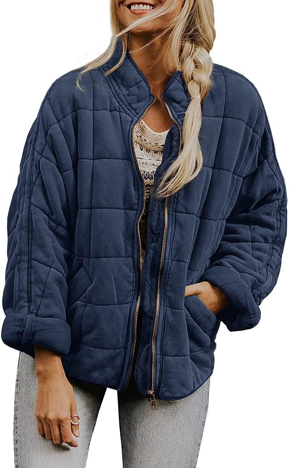 Solid-color stand-up collar cotton-padded jacket for women, loose long-sleeved pocket jacket Hypersku