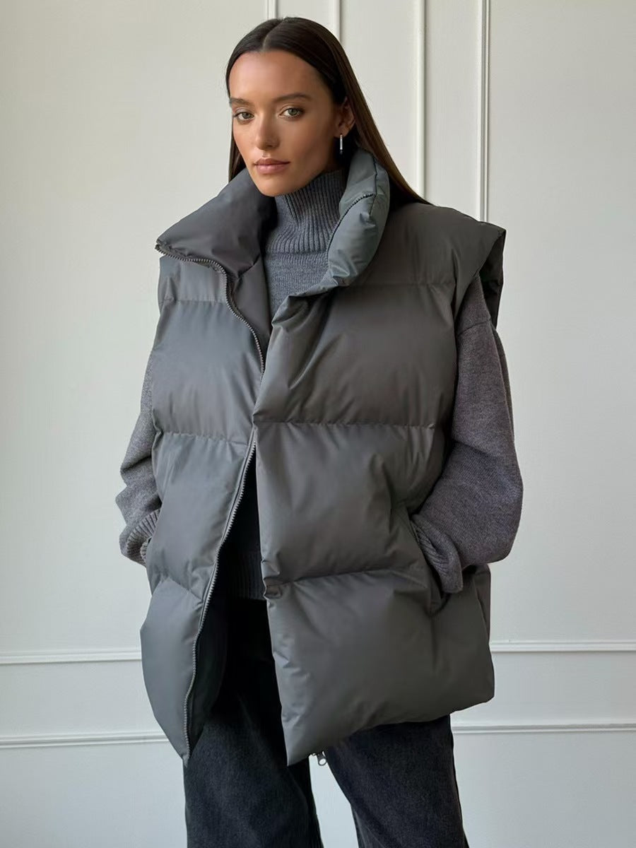 Cotton-padded jacket for autumn and winter warmth, vest, zipper, women's stand-up collar coat, street wear Hypersku