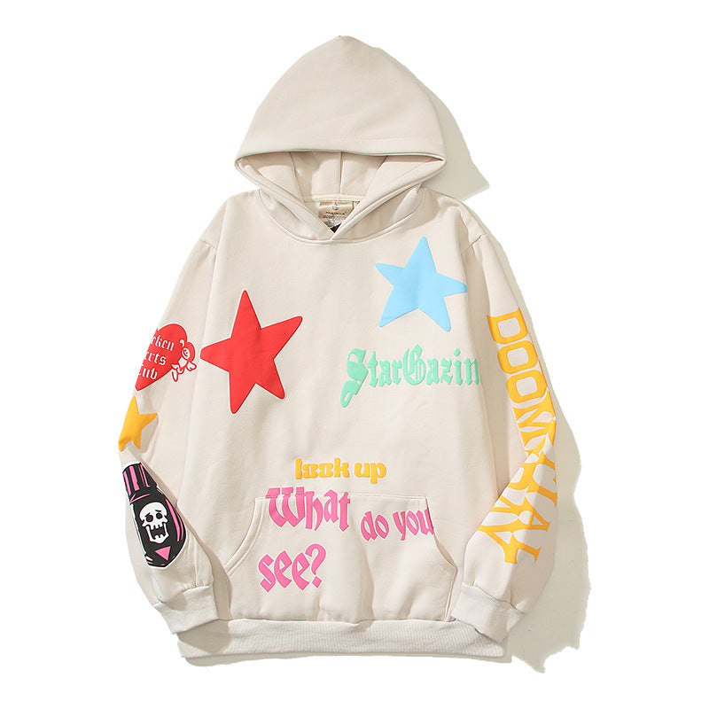 23SS American high street trendy graffiti star foam print loose casual hooded sweatshirt Hypersku