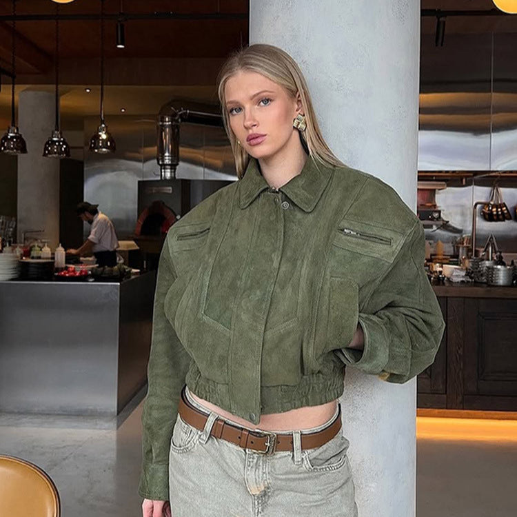 American motorcycle cool short jacket for women, loose and high-end short coat top for spring Hypersku