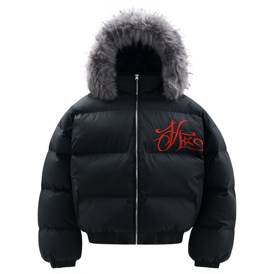 Detachable wool-collared hooded cotton-padded jacket, loose and thick warm bread jacket Hypersku