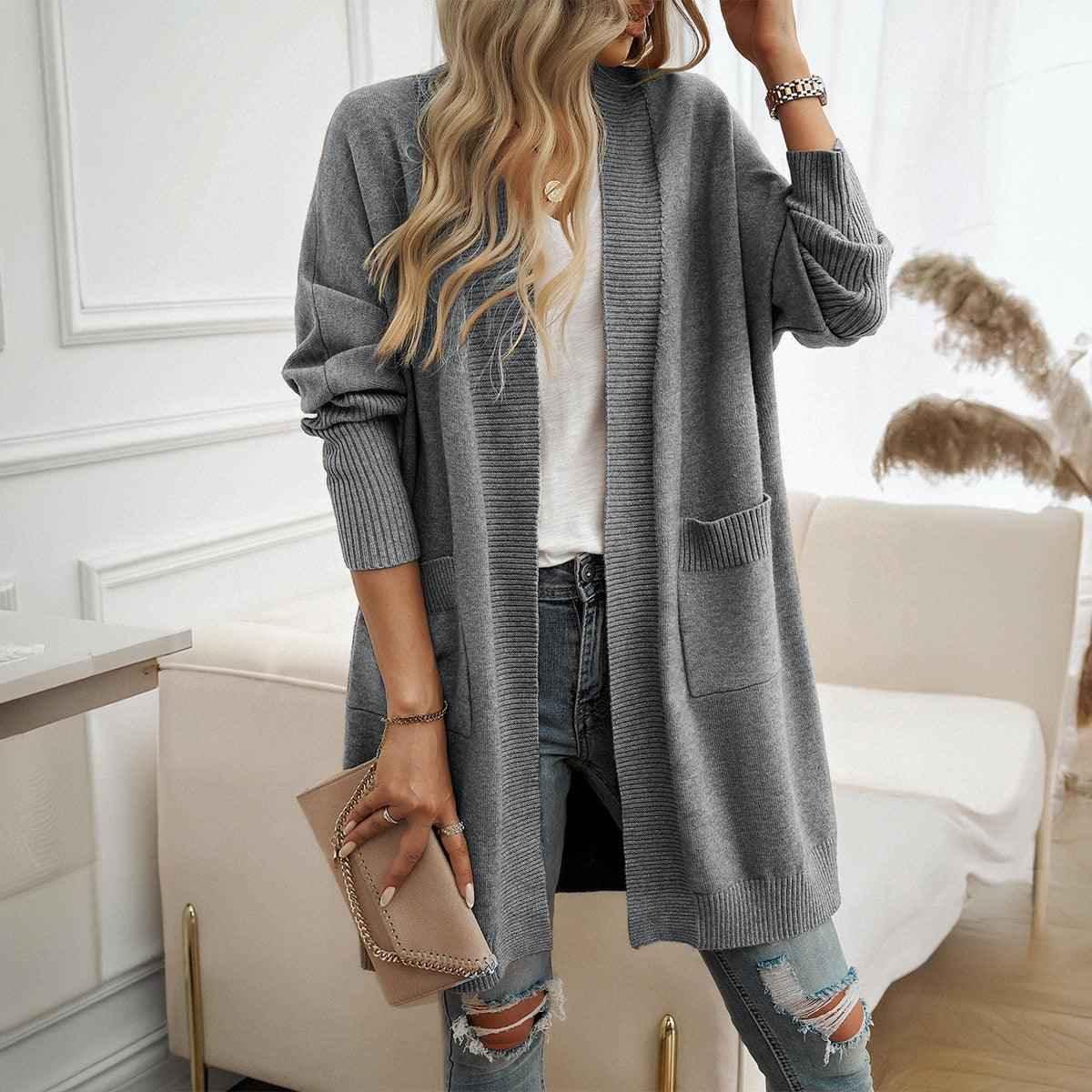 Women's Solid Color Cardigan - Elegant Bat Sleeve Design - GONZALES ONLINE SHOP