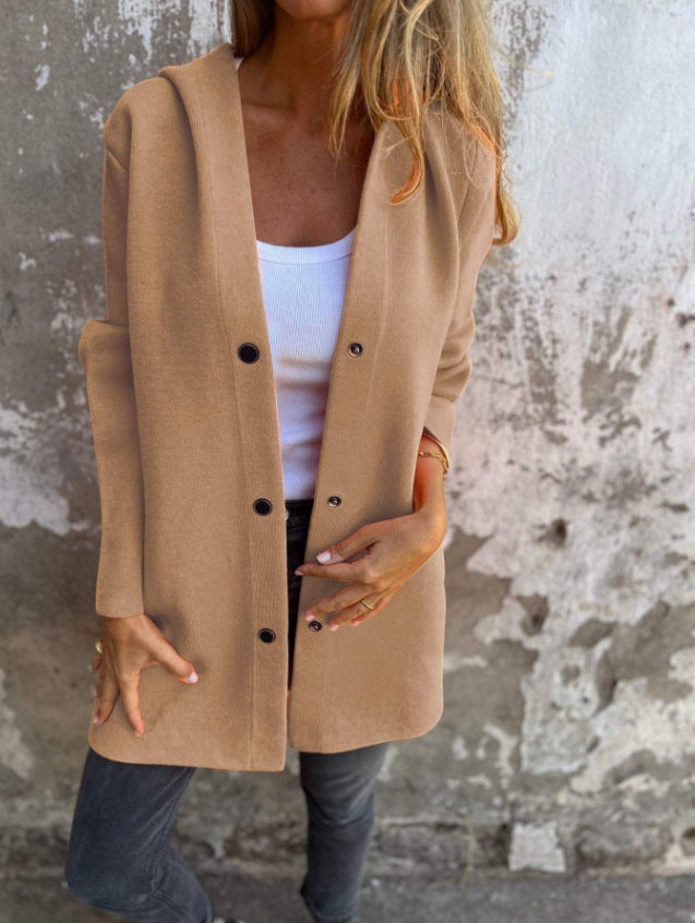 A solid-color casual single-ed hooded jacket for women in autumn and winter GONZALES ONLINE SHOP