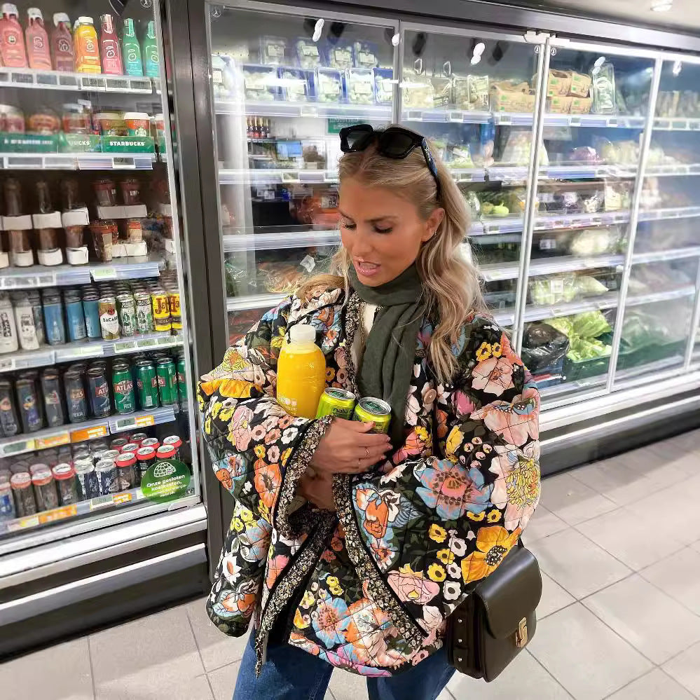 Autumn and winter printed faux cashmere cotton clothes are comfortable and casual, with flared sleeves and loose women's cotton clothes Hypersku