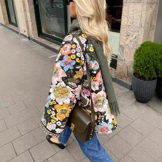 Autumn and winter printed faux cashmere cotton clothes are comfortable and casual, with flared sleeves and loose women's cotton clothes Hypersku