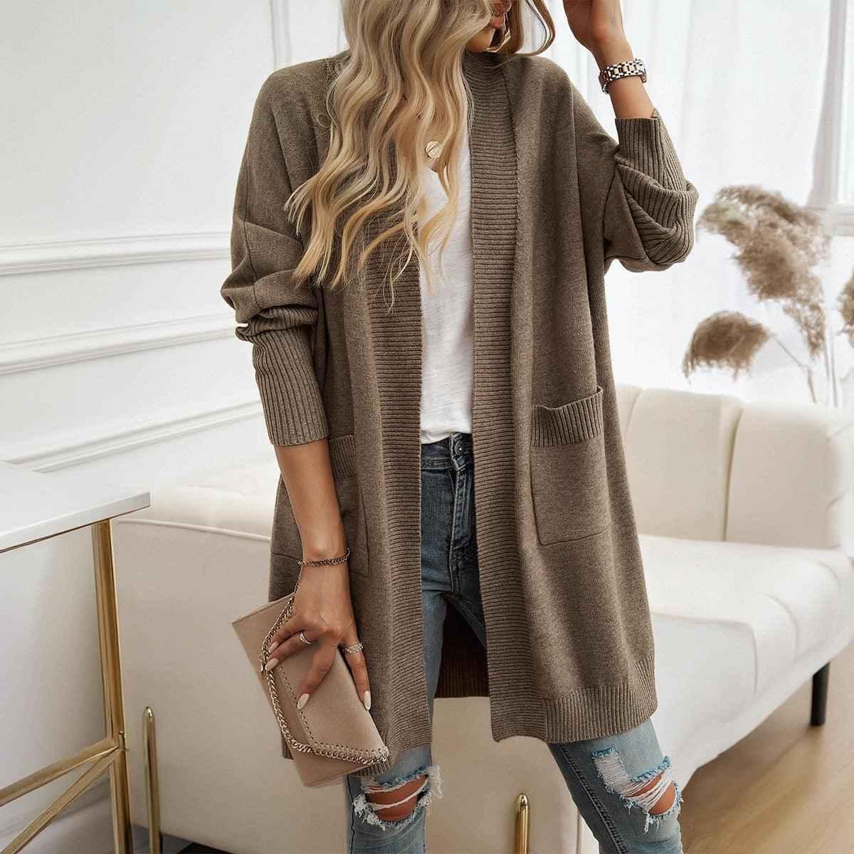 Women's Solid Color Cardigan - Elegant Bat Sleeve Design - GONZALES ONLINE SHOP