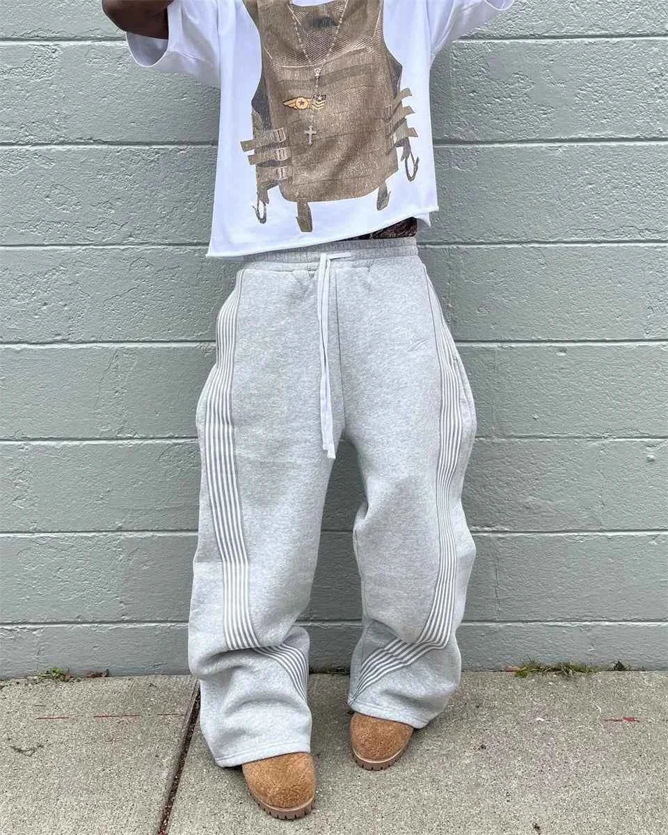 Casual Loose Straight Leg Pants Striped 2025 Summer Fashion Trend Brand Street Hip-hop Jogging Men's Women's Harajuku Sweatpants