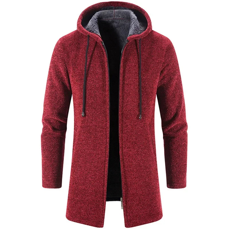 2023 Winter Fleece Cardigan Men Thick Hooded Long Sweaterscoat Male Warm Knitted Sweater Jackets Men Causal Outwear Windbreaker - GONZALES ONLINE SHOP
