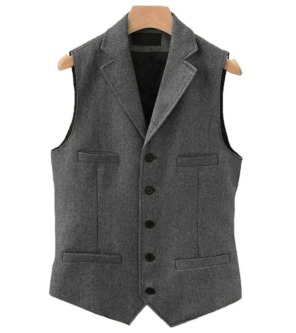 Men's Wool Tweed Vest Classic Brown Suit Waistcoat for Timeless Style - GONZALES ONLINE SHOP