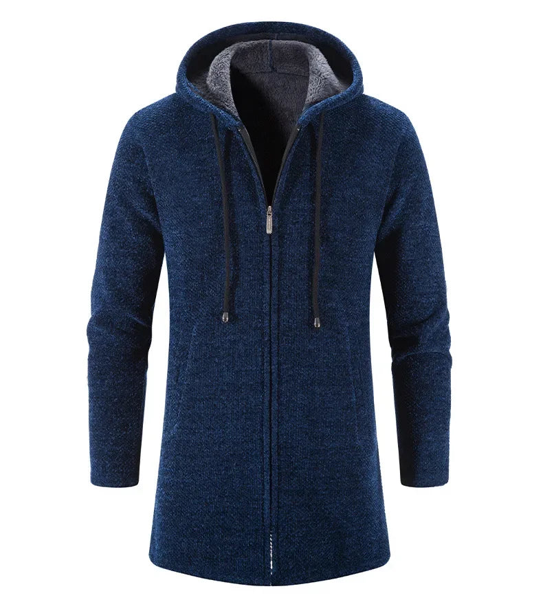 2023 Winter Fleece Cardigan Men Thick Hooded Long Sweaterscoat Male Warm Knitted Sweater Jackets Men Causal Outwear Windbreaker - GONZALES ONLINE SHOP