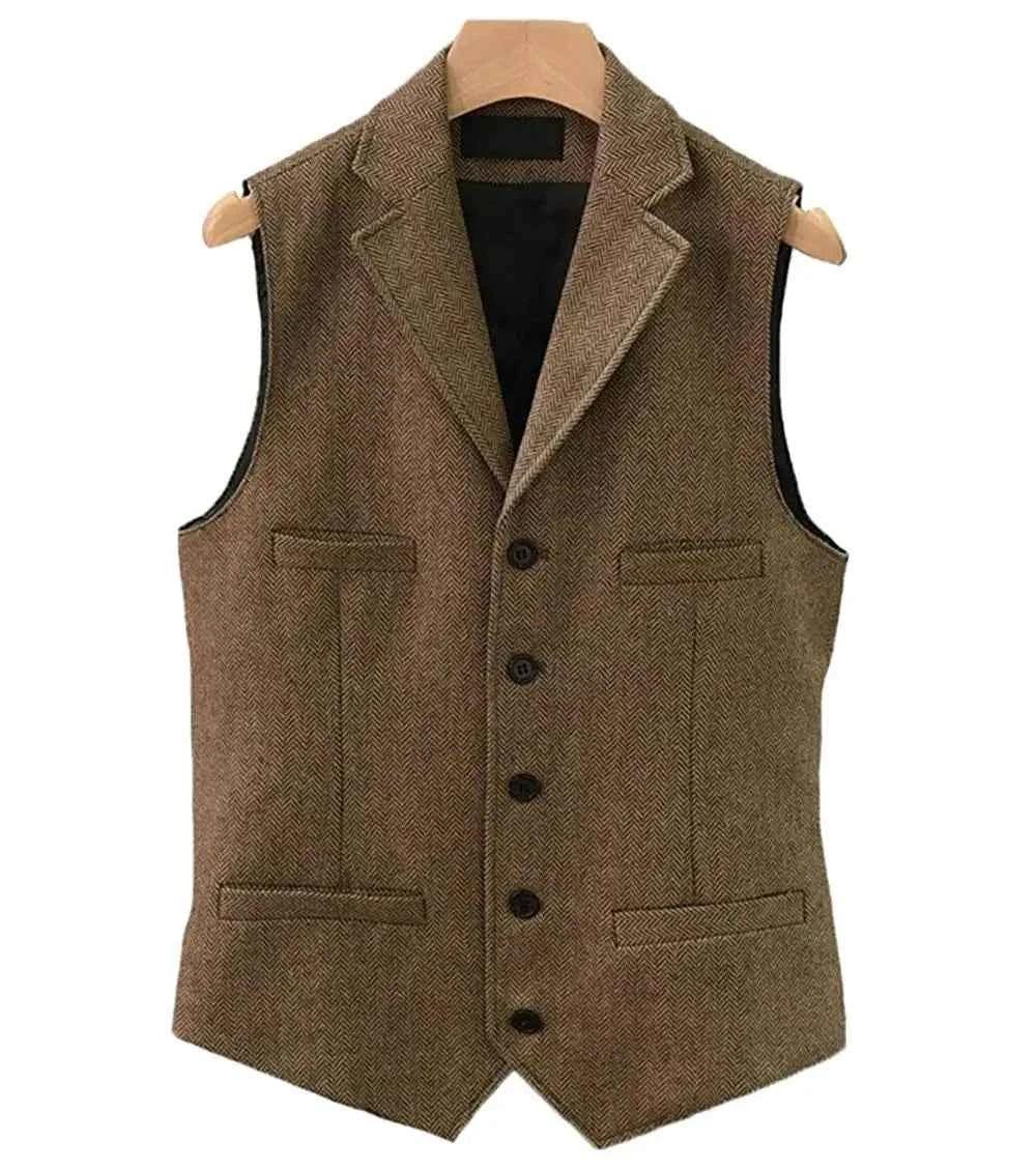 Men's Wool Tweed Vest Classic Brown Suit Waistcoat for Timeless Style - GONZALES ONLINE SHOP