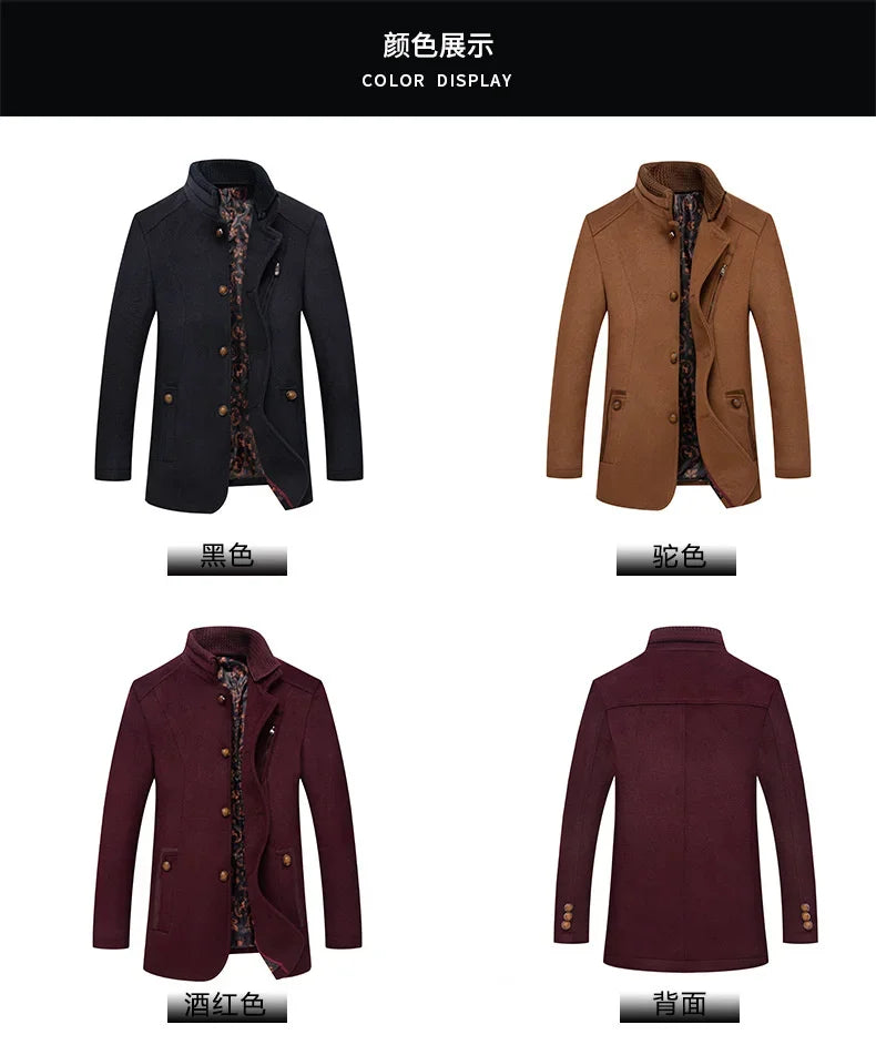 Autumn Winter Men's Wool Trench Coat Fashion Double Collar Blends Thicken Business Overcoat - GONZALES ONLINE SHOP