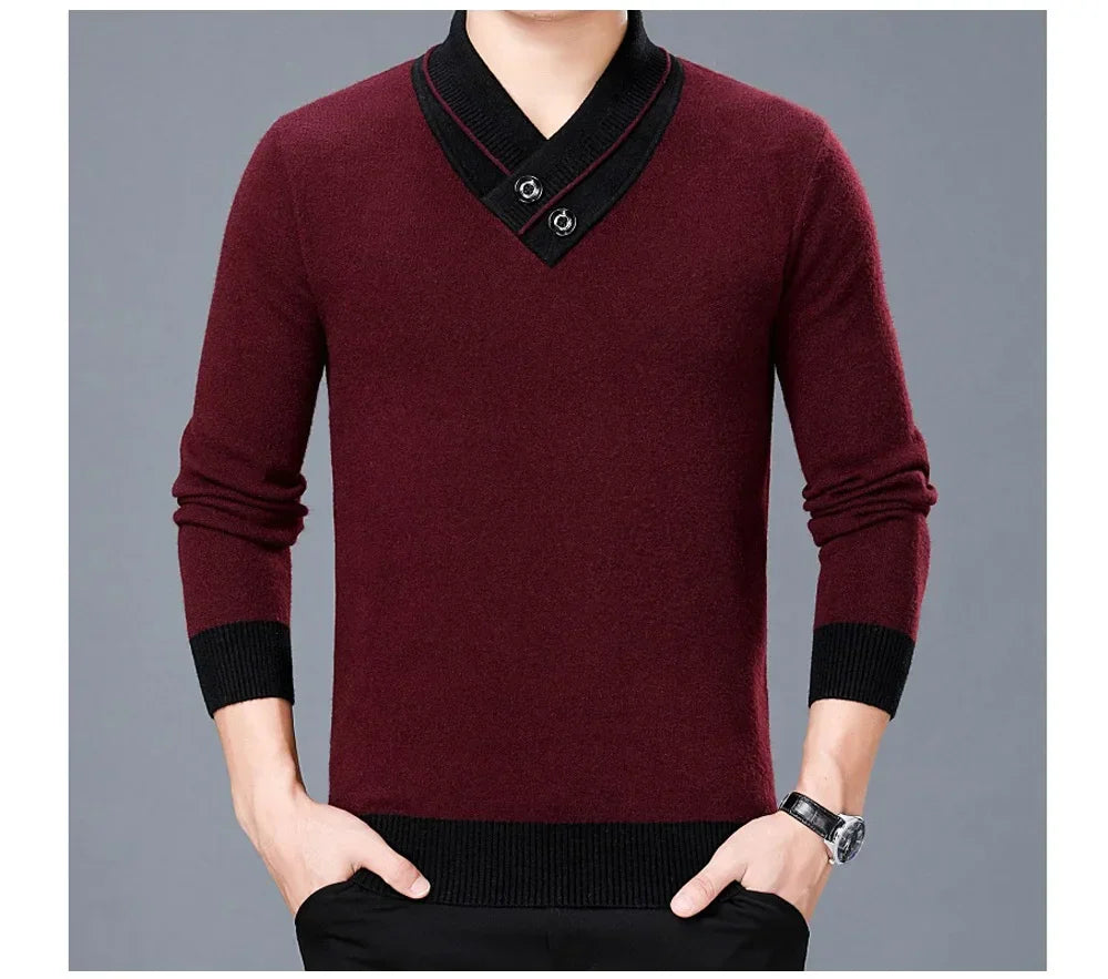 DIMUSI Winter Men;s Sweater Casual Man V-Neck Turtleneck Knitted Sweater Mens Business Double-Collar Knitted Pullovers Clothing GONZALES ONLINE SHOP