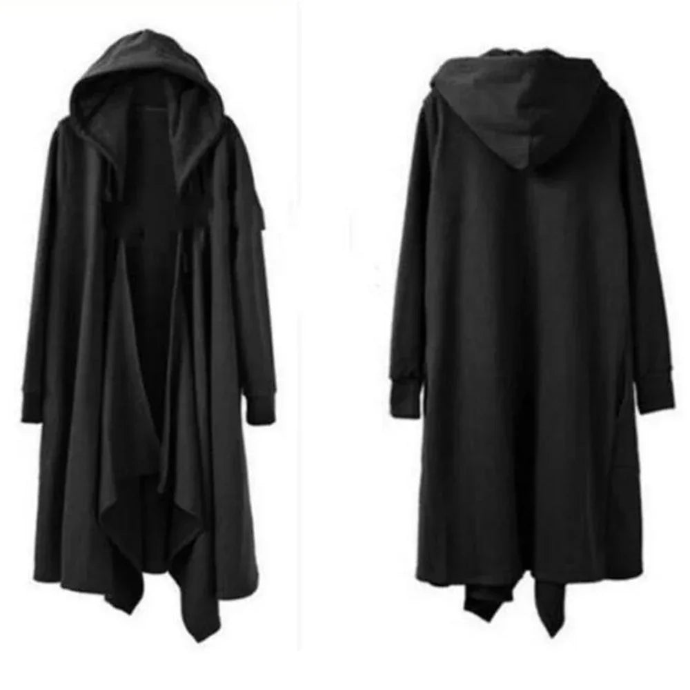 Spring Autumn Men Ribbons Patchwork Punk Hip Hop Long Trench Coat Hooded Cloak Men Black Techwear Vlevet Jacket Overcoat - GONZALES ONLINE SHOP