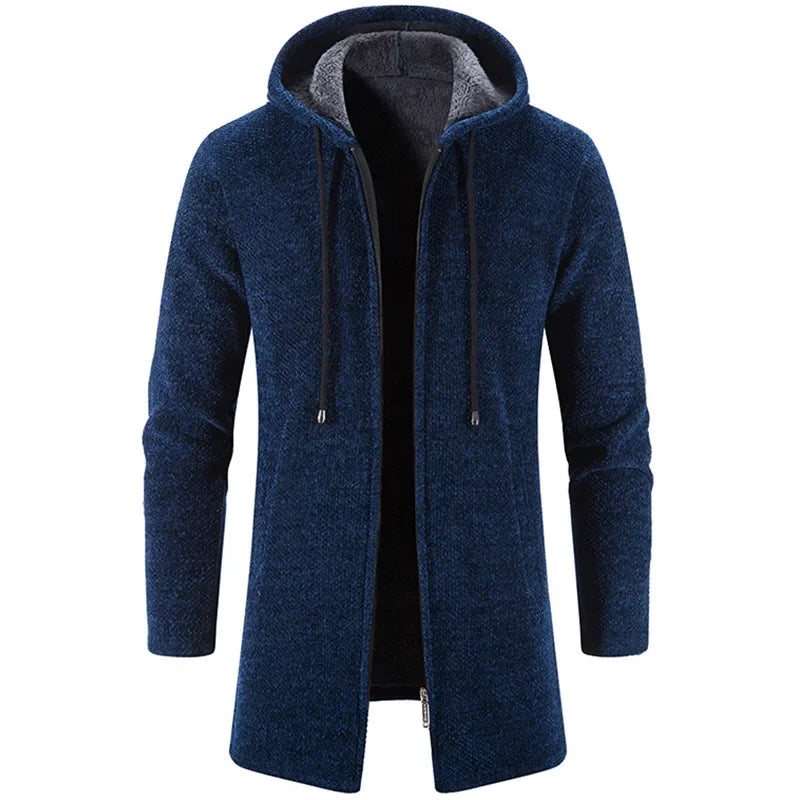 2023 Winter Fleece Cardigan Men Thick Hooded Long Sweaterscoat Male Warm Knitted Sweater Jackets Men Causal Outwear Windbreaker - GONZALES ONLINE SHOP