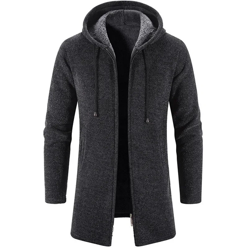 2023 Winter Fleece Cardigan Men Thick Hooded Long Sweaterscoat Male Warm Knitted Sweater Jackets Men Causal Outwear Windbreaker - GONZALES ONLINE SHOP