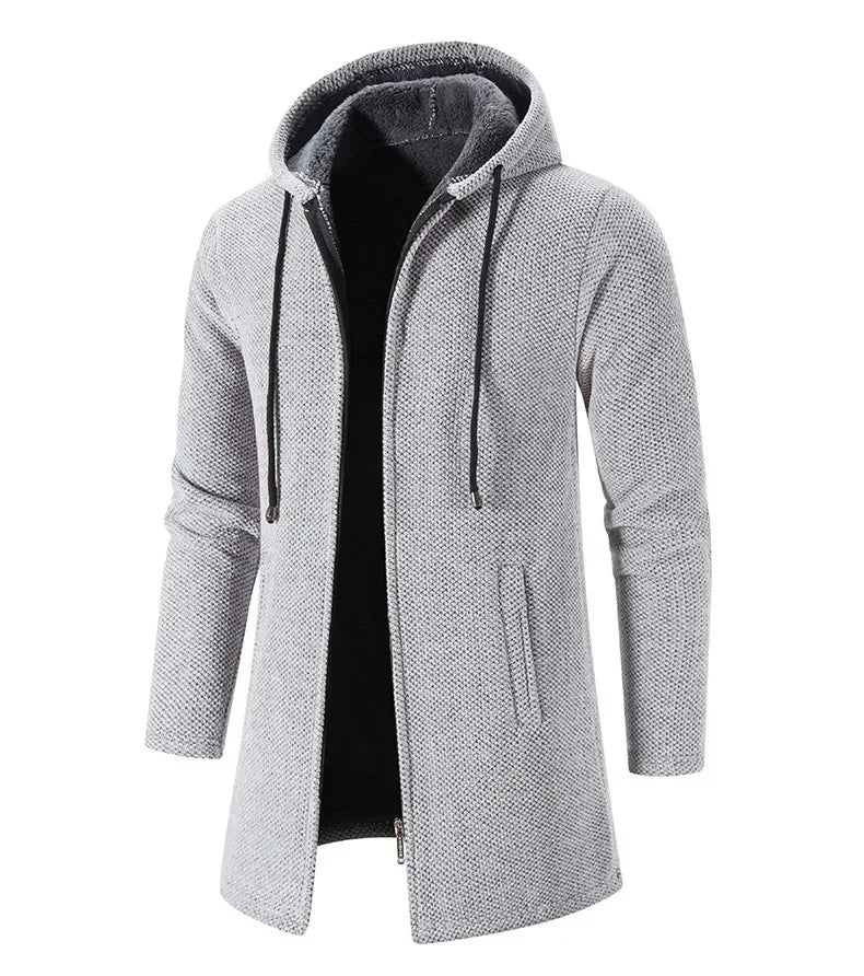 2023 Winter Fleece Cardigan Men Thick Hooded Long Sweaterscoat Male Warm Knitted Sweater Jackets Men Causal Outwear Windbreaker - GONZALES ONLINE SHOP