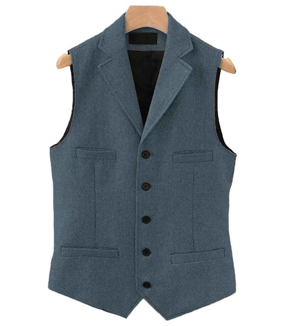 Men's Wool Tweed Vest Classic Brown Suit Waistcoat for Timeless Style - GONZALES ONLINE SHOP