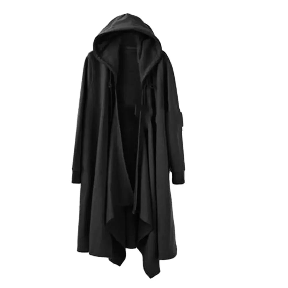 Spring Autumn Men Ribbons Patchwork Punk Hip Hop Long Trench Coat Hooded Cloak Men Black Techwear Vlevet Jacket Overcoat - GONZALES ONLINE SHOP