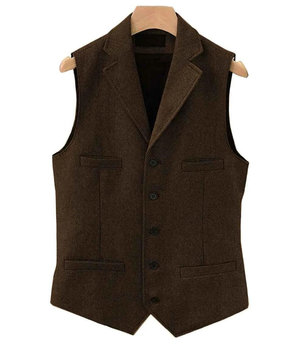 Men's Wool Tweed Vest Classic Brown Suit Waistcoat for Timeless Style - GONZALES ONLINE SHOP