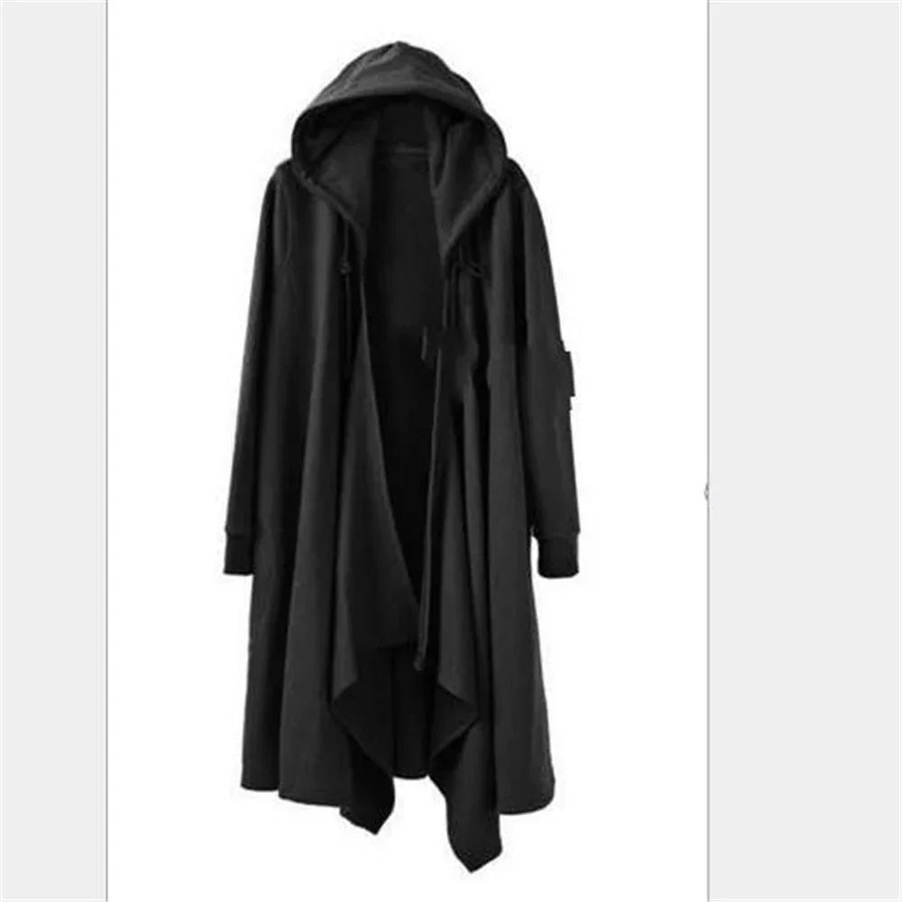 Spring Autumn Men Ribbons Patchwork Punk Hip Hop Long Trench Coat Hooded Cloak Men Black Techwear Vlevet Jacket Overcoat - GONZALES ONLINE SHOP