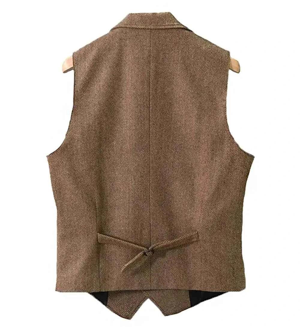 Men's Wool Tweed Vest Classic Brown Suit Waistcoat for Timeless Style - GONZALES ONLINE SHOP
