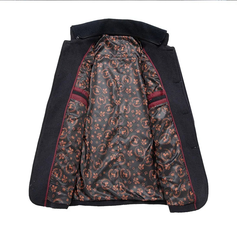 Autumn Winter Men's Wool Trench Coat Fashion Double Collar Blends Thicken Business Overcoat - GONZALES ONLINE SHOP