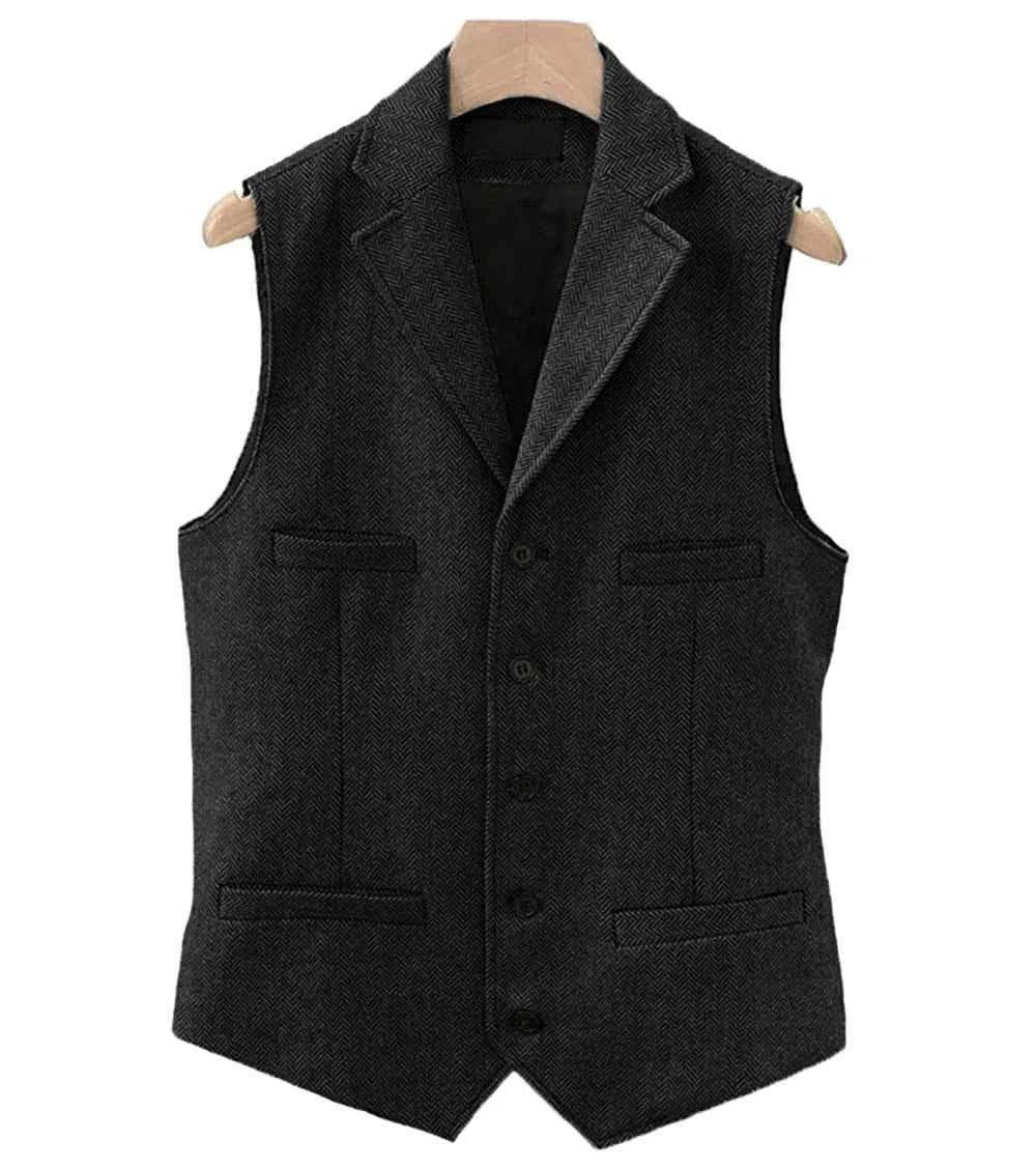 Men's Wool Tweed Vest Classic Brown Suit Waistcoat for Timeless Style - GONZALES ONLINE SHOP