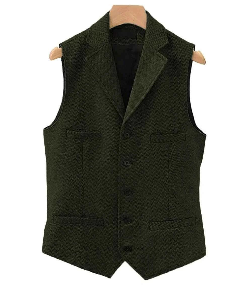 Men's Wool Tweed Vest Classic Brown Suit Waistcoat for Timeless Style - GONZALES ONLINE SHOP