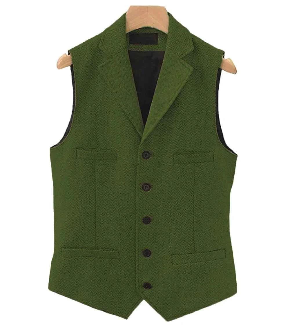 Men's Wool Tweed Vest Classic Brown Suit Waistcoat for Timeless Style - GONZALES ONLINE SHOP
