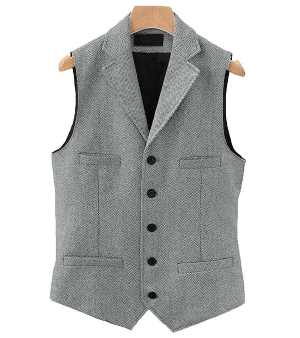 Men's Wool Tweed Vest Classic Brown Suit Waistcoat for Timeless Style - GONZALES ONLINE SHOP