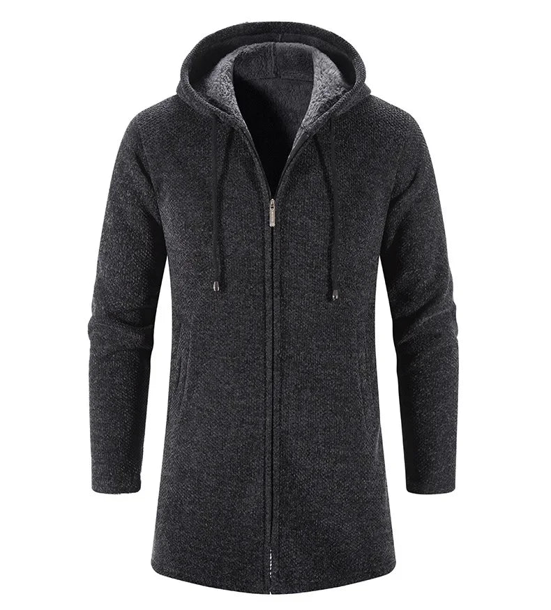 2023 Winter Fleece Cardigan Men Thick Hooded Long Sweaterscoat Male Warm Knitted Sweater Jackets Men Causal Outwear Windbreaker - GONZALES ONLINE SHOP