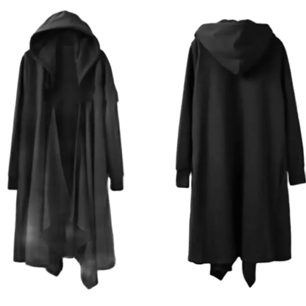 Spring Autumn Men Ribbons Patchwork Punk Hip Hop Long Trench Coat Hooded Cloak Men Black Techwear Vlevet Jacket Overcoat - GONZALES ONLINE SHOP