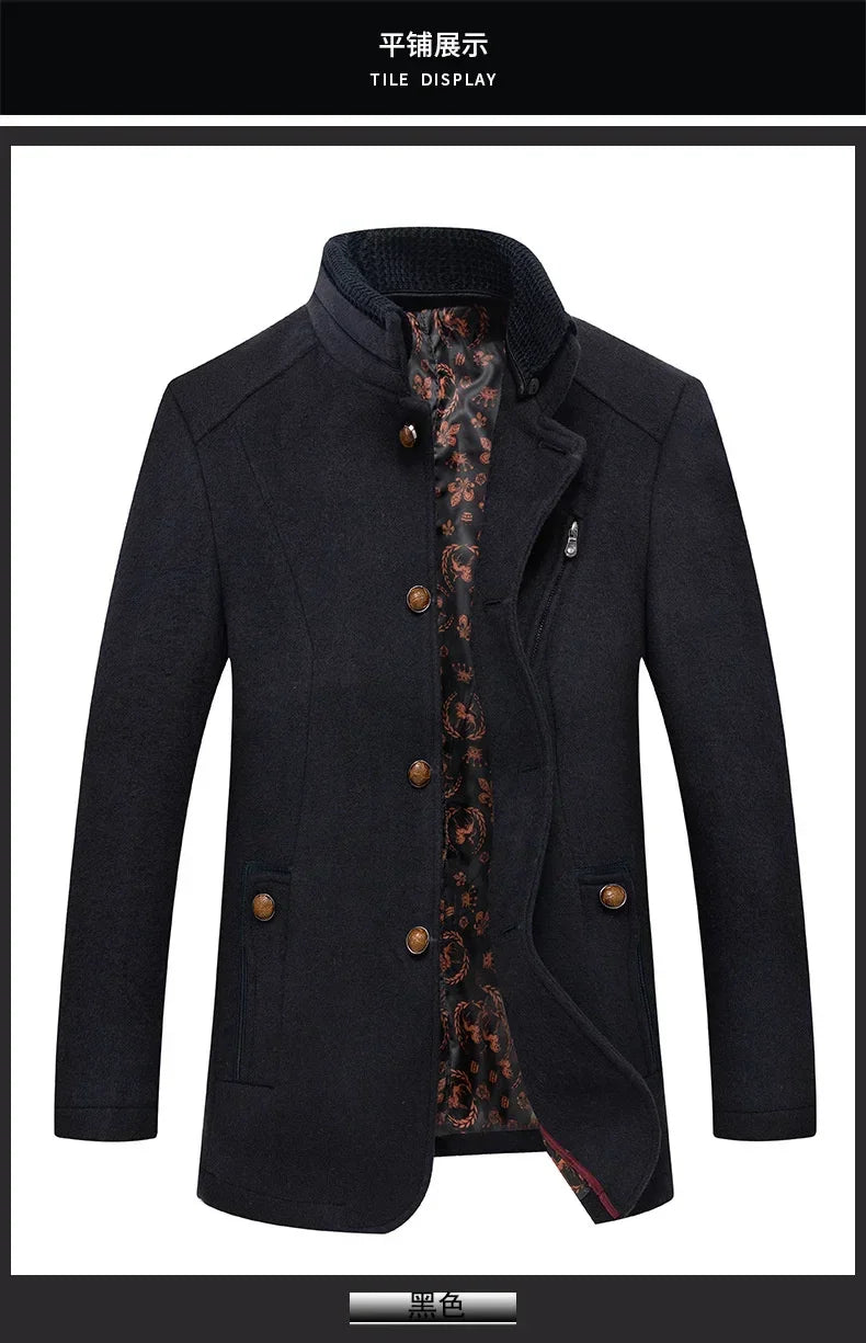 Autumn Winter Men's Wool Trench Coat Fashion Double Collar Blends Thicken Business Overcoat - GONZALES ONLINE SHOP