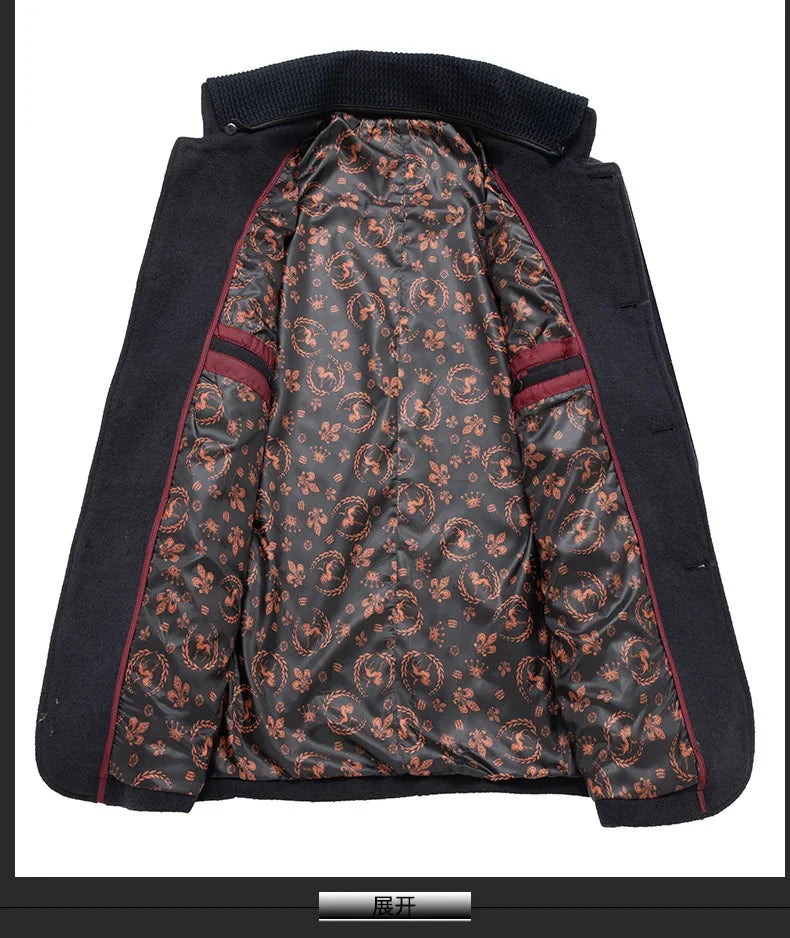 Autumn Winter Men's Wool Trench Coat Fashion Double Collar Blends Thicken Business Overcoat - GONZALES ONLINE SHOP