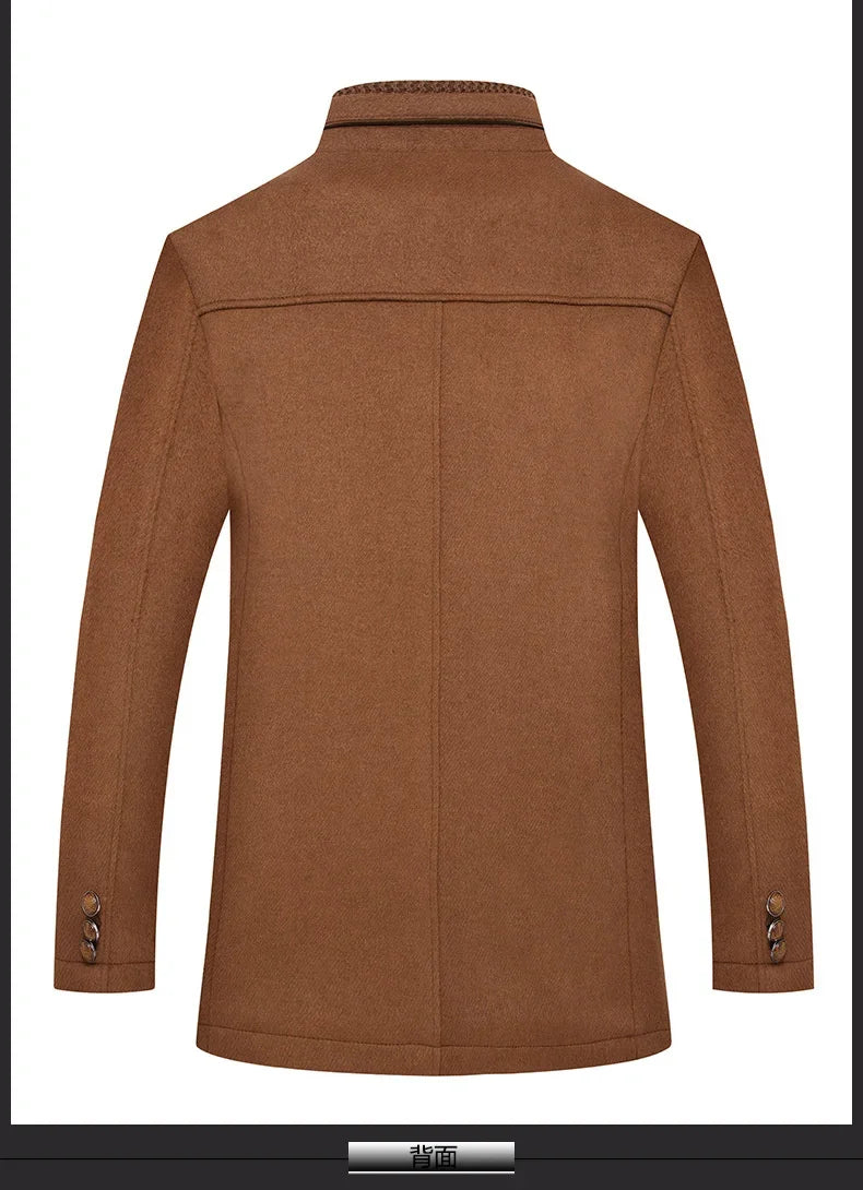 Autumn Winter Men's Wool Trench Coat Fashion Double Collar Blends Thicken Business Overcoat - GONZALES ONLINE SHOP