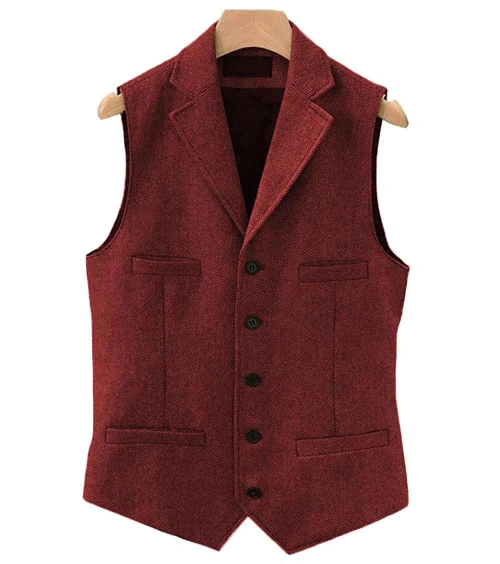 Men's Wool Tweed Vest Classic Brown Suit Waistcoat for Timeless Style - GONZALES ONLINE SHOP
