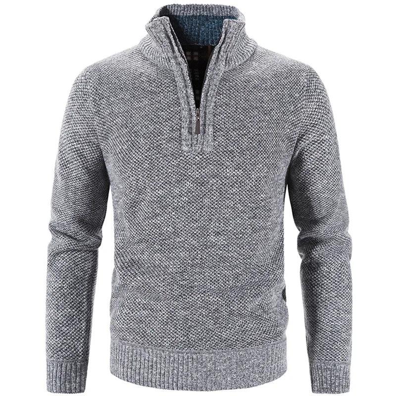 Autumn Winter Men's Knitted Sweater Thick Zipper Mock Neck Slim Fit Casual Pullover - GONZALES ONLINE SHOP