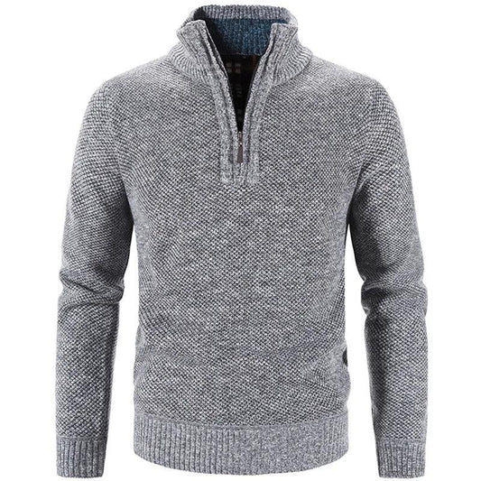 Autumn Winter Men's Knitted Sweater Thick Zipper Mock Neck Slim Fit Casual Pullover - GONZALES ONLINE SHOP