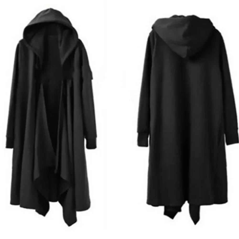 Spring Autumn Men Ribbons Patchwork Punk Hip Hop Long Trench Coat Hooded Cloak Men Black Techwear Vlevet Jacket Overcoat - GONZALES ONLINE SHOP