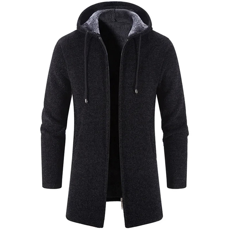2023 Winter Fleece Cardigan Men Thick Hooded Long Sweaterscoat Male Warm Knitted Sweater Jackets Men Causal Outwear Windbreaker - GONZALES ONLINE SHOP