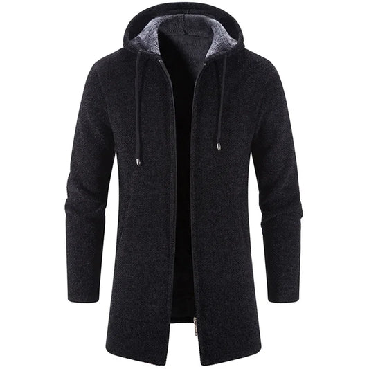 2023 Winter Fleece Cardigan Men Thick Hooded Long Sweaterscoat Male Warm Knitted Sweater Jackets Men Causal Outwear Windbreaker - GONZALES ONLINE SHOP