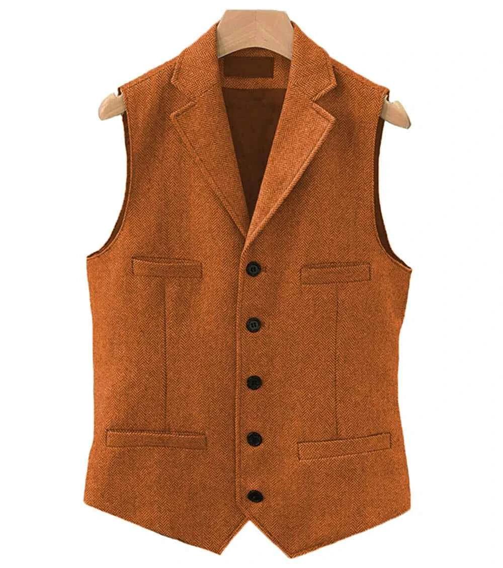 Men's Wool Tweed Vest Classic Brown Suit Waistcoat for Timeless Style - GONZALES ONLINE SHOP