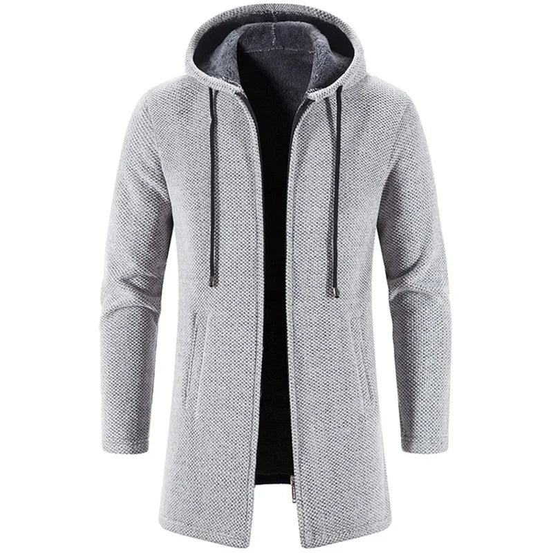 2023 Winter Fleece Cardigan Men Thick Hooded Long Sweaterscoat Male Warm Knitted Sweater Jackets Men Causal Outwear Windbreaker - GONZALES ONLINE SHOP