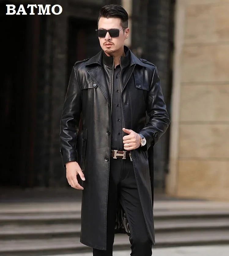 Batmo 2024 New Arrival Autumn & Winter Men's Leather Trench Coat - Thicked Real Leather Long Overcoat for Plus Size S-5XL - GONZALES ONLINE SHOP