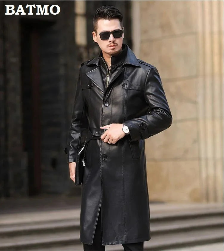 Batmo 2024 New Arrival Autumn & Winter Men's Leather Trench Coat - Thicked Real Leather Long Overcoat for Plus Size S-5XL - GONZALES ONLINE SHOP