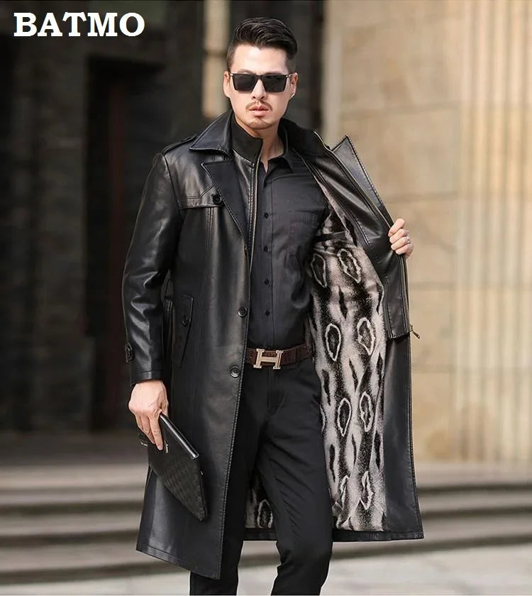Batmo 2024 New Arrival Autumn & Winter Men's Leather Trench Coat - Thicked Real Leather Long Overcoat for Plus Size S-5XL - GONZALES ONLINE SHOP