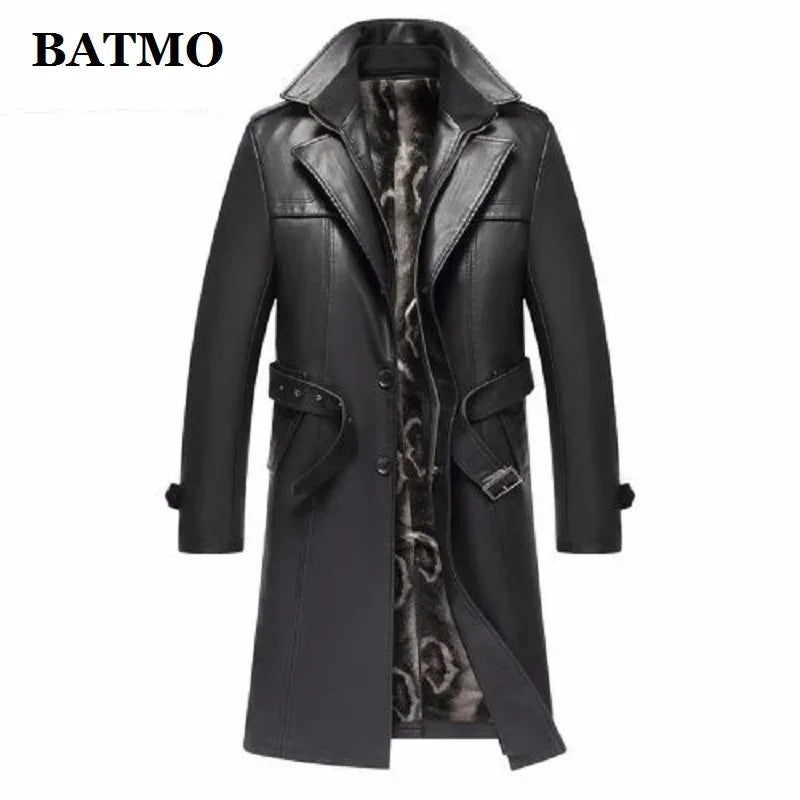 Batmo 2024 New Arrival Autumn & Winter Men's Leather Trench Coat - Thicked Real Leather Long Overcoat for Plus Size S-5XL - GONZALES ONLINE SHOP