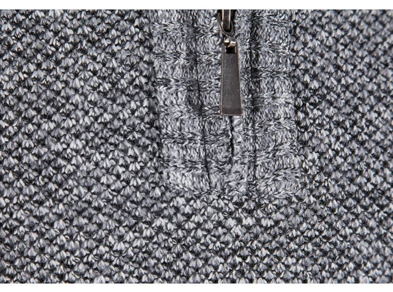 Autumn Winter Thick Knitted Sweater Men Pullovers Solid Color Zipper Mock Neck Slim Fit Knit Pullovers Men Causal Sweater Man GONZALES ONLINE SHOP